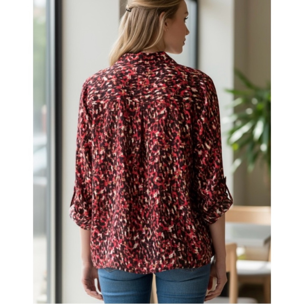 Notations Long Sleeve Button Up Career Painterly Blouse - Picture 4 of 14